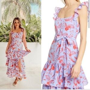 Likely Juno Floral Tiered Midi Dress in Periwinkle size 2